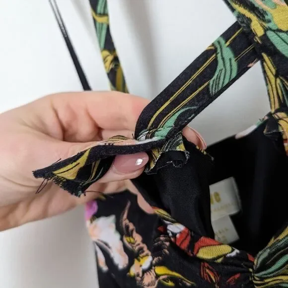 Maeve Anthropologie black green pink tropical floral Gabriela stretch maxi dress - Picture 5 of 9